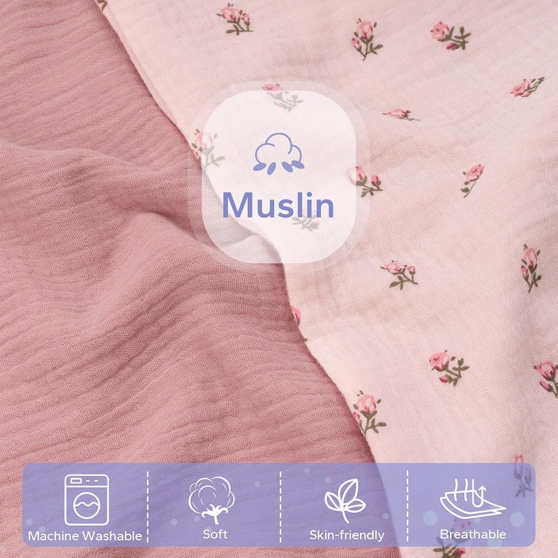 FUNUPUP Muslin Baby Lounger Cover Compatible with Snuggle Me Lounger, Infant Lounger Pillow Cover for Newborn, Removable Newborn Lounger Cover for Boys and Girls, Only Cover, Pink&Pink Flower - Image 2